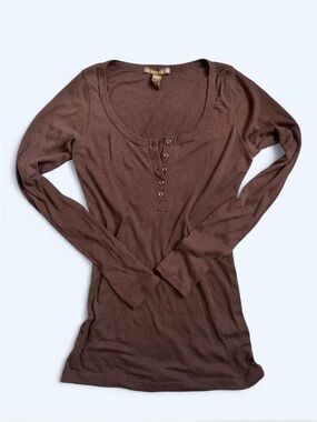 Vintage Forever 21 Brown Ribbed Long Sleeve Henley